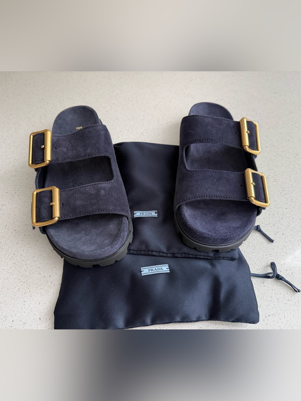 Prada Buckle Blue Suede Sandals/Slides Size EU 38 US 8 - Picture 2 of 5